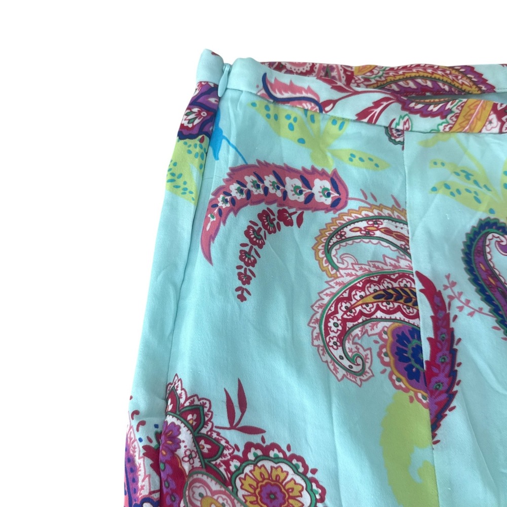 Vintage Y2K Nygard Collection Paisley Silk Midi Skirt Flared Godet 12 Aqua Blue - Picture 3 of 7